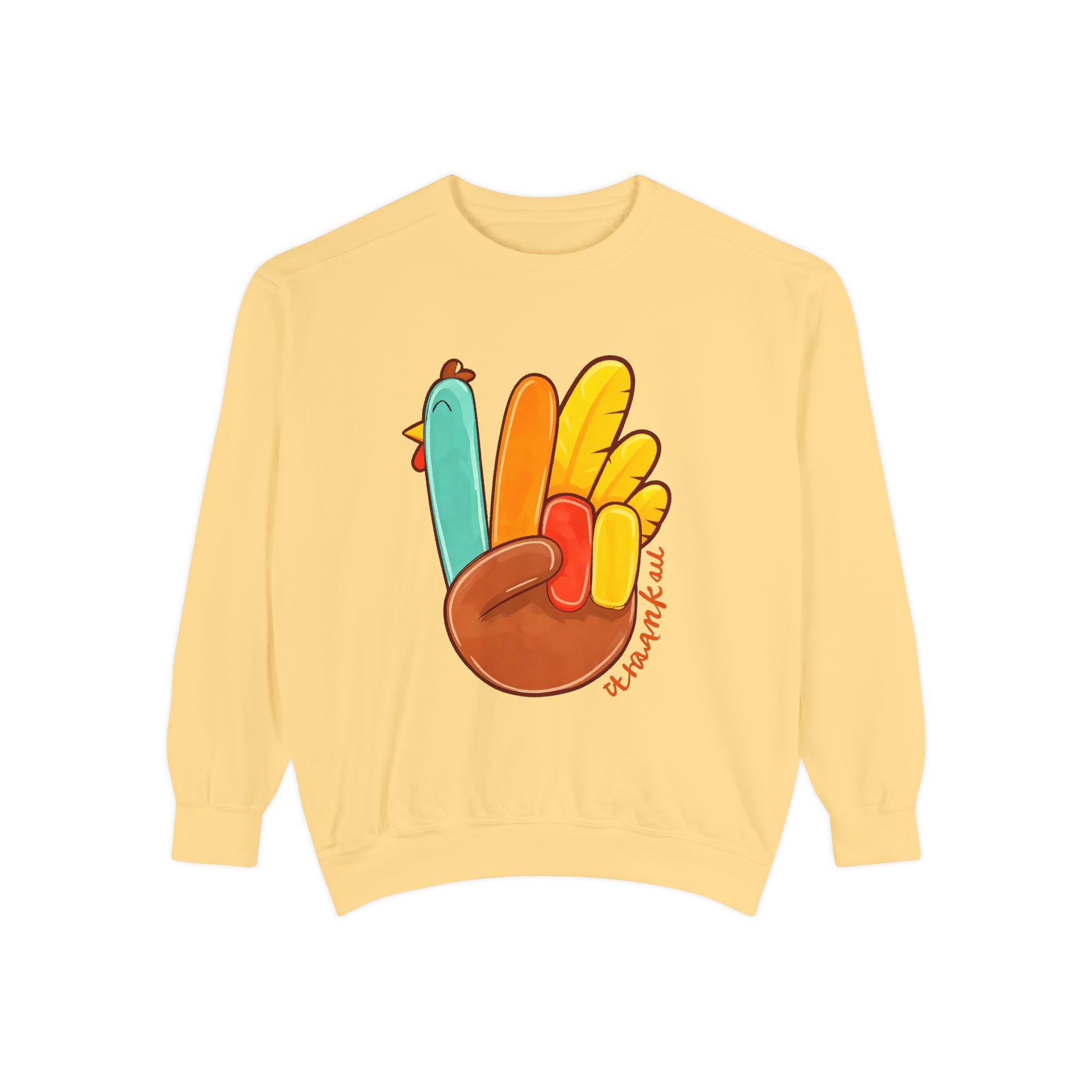 Thankful Turkey Sweatshirt — Cute Thanksgiving Peace Sign Pullover
