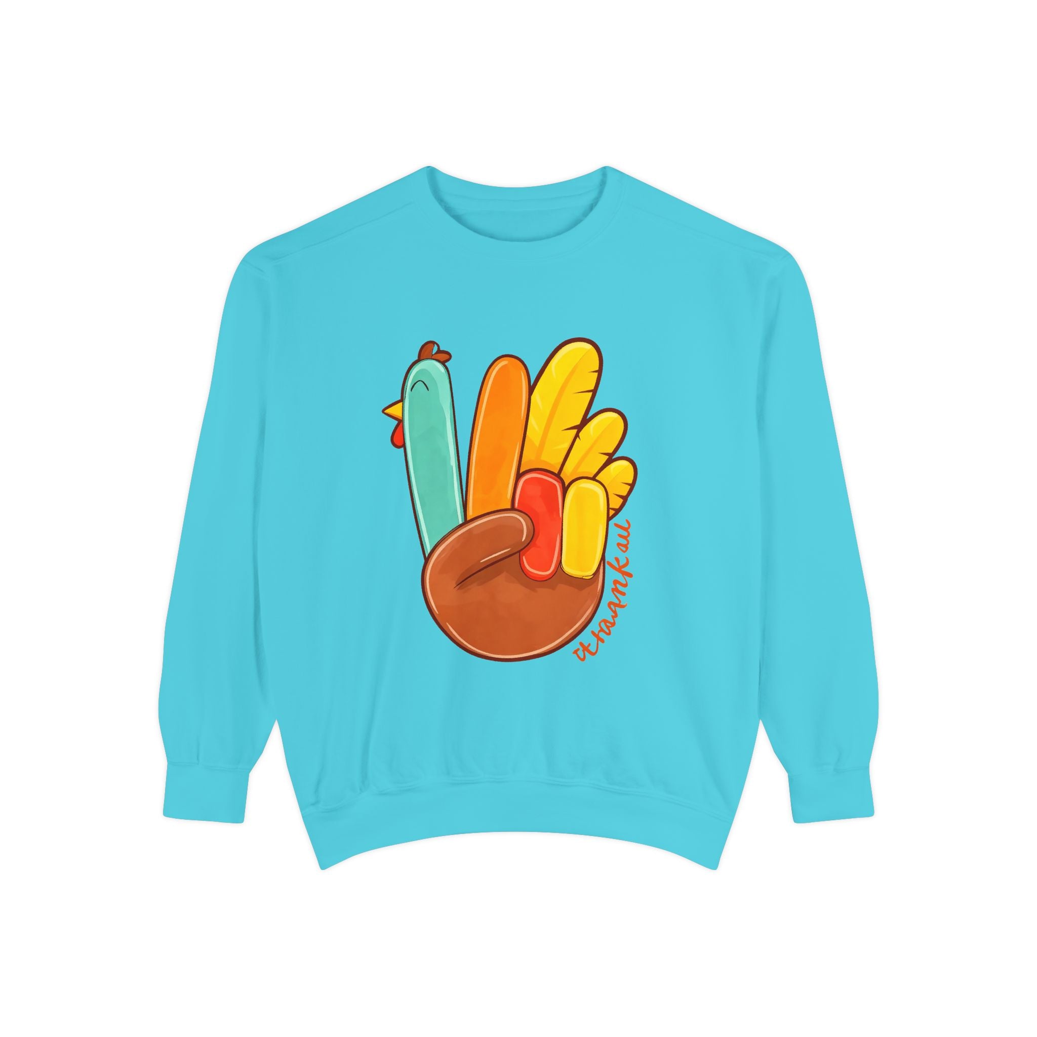 Thankful Turkey Sweatshirt — Cute Thanksgiving Peace Sign Pullover