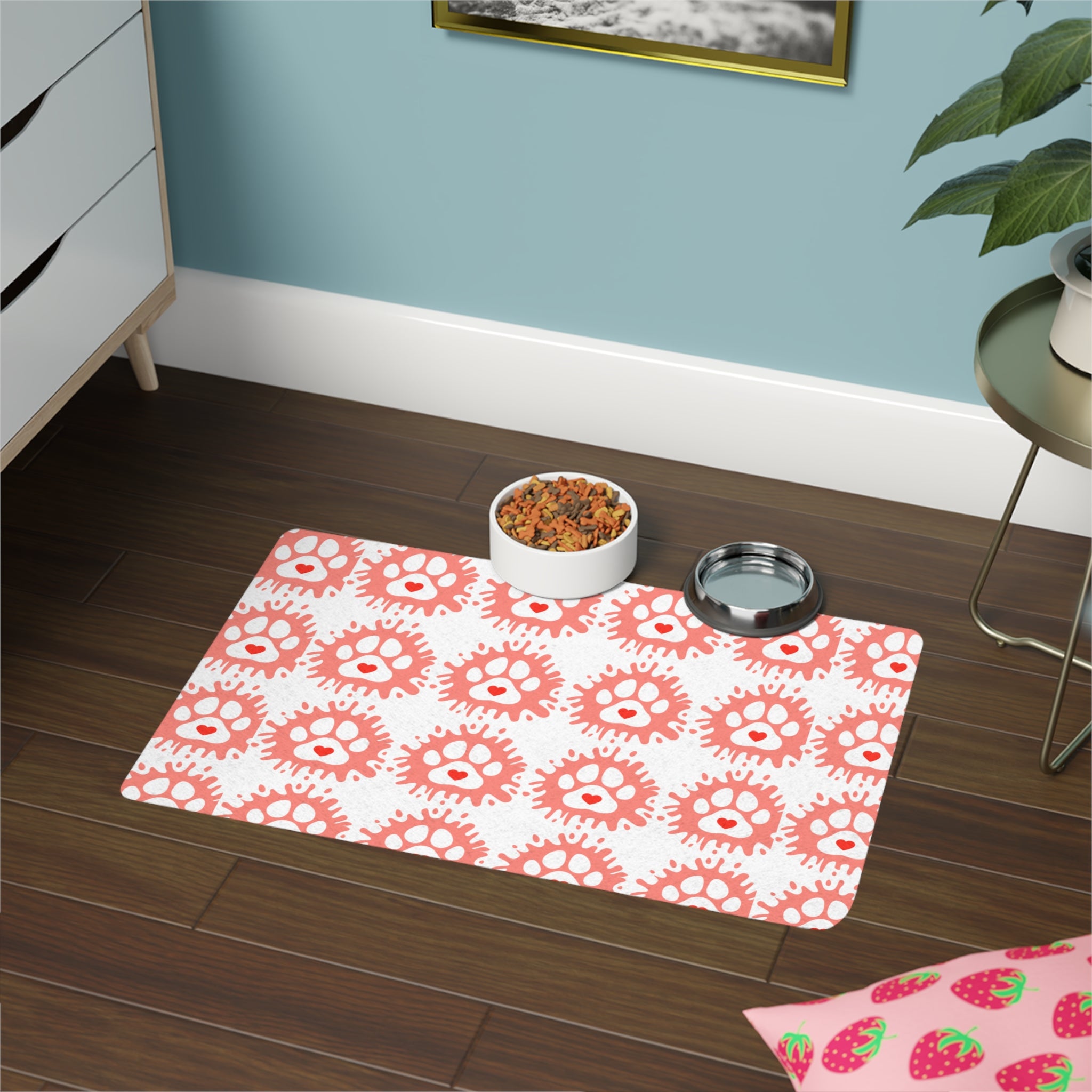 Coral Paw Print Pet Food Mat (12x18)