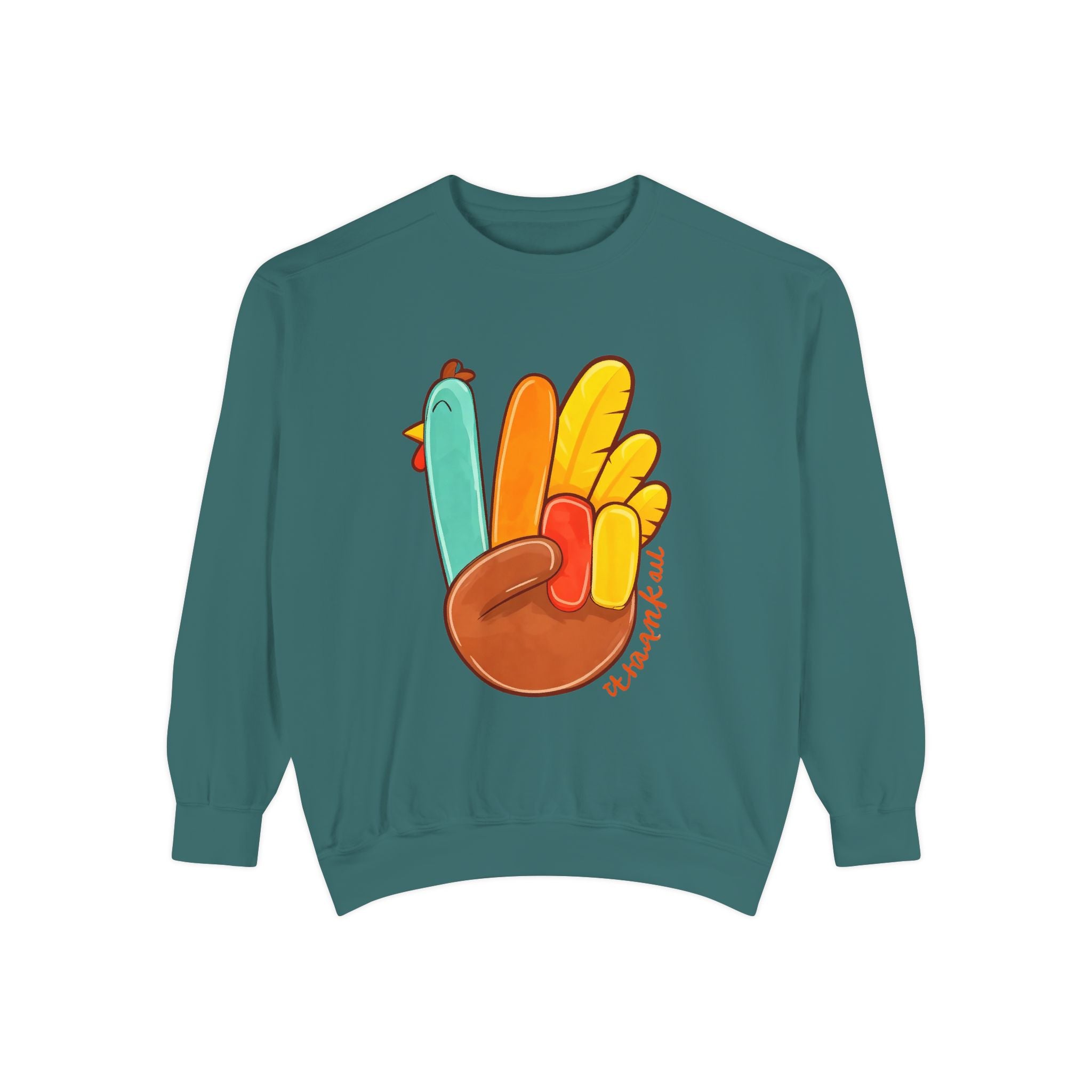 Thankful Turkey Sweatshirt — Cute Thanksgiving Peace Sign Pullover