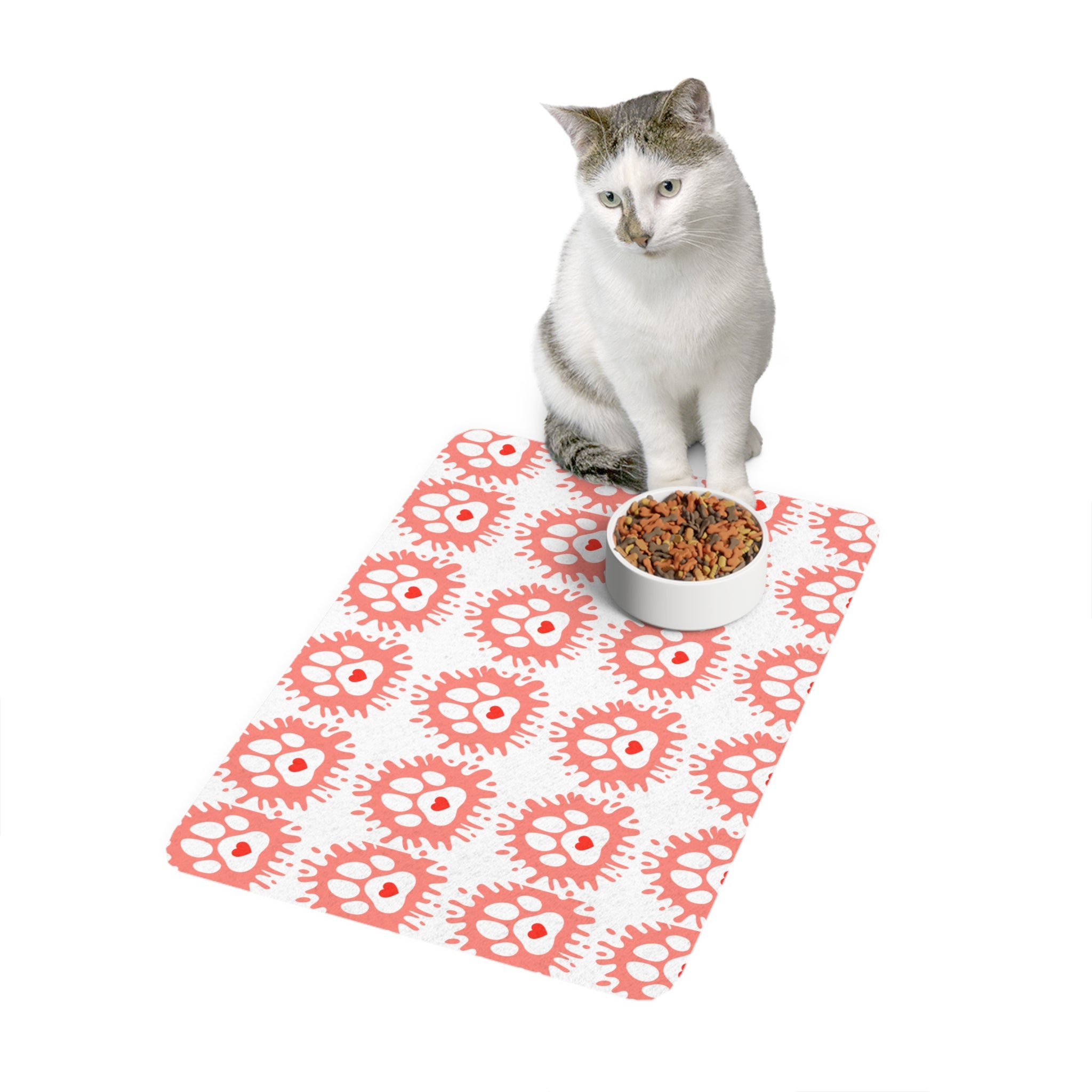 Coral Paw Print Pet Food Mat (12x18)
