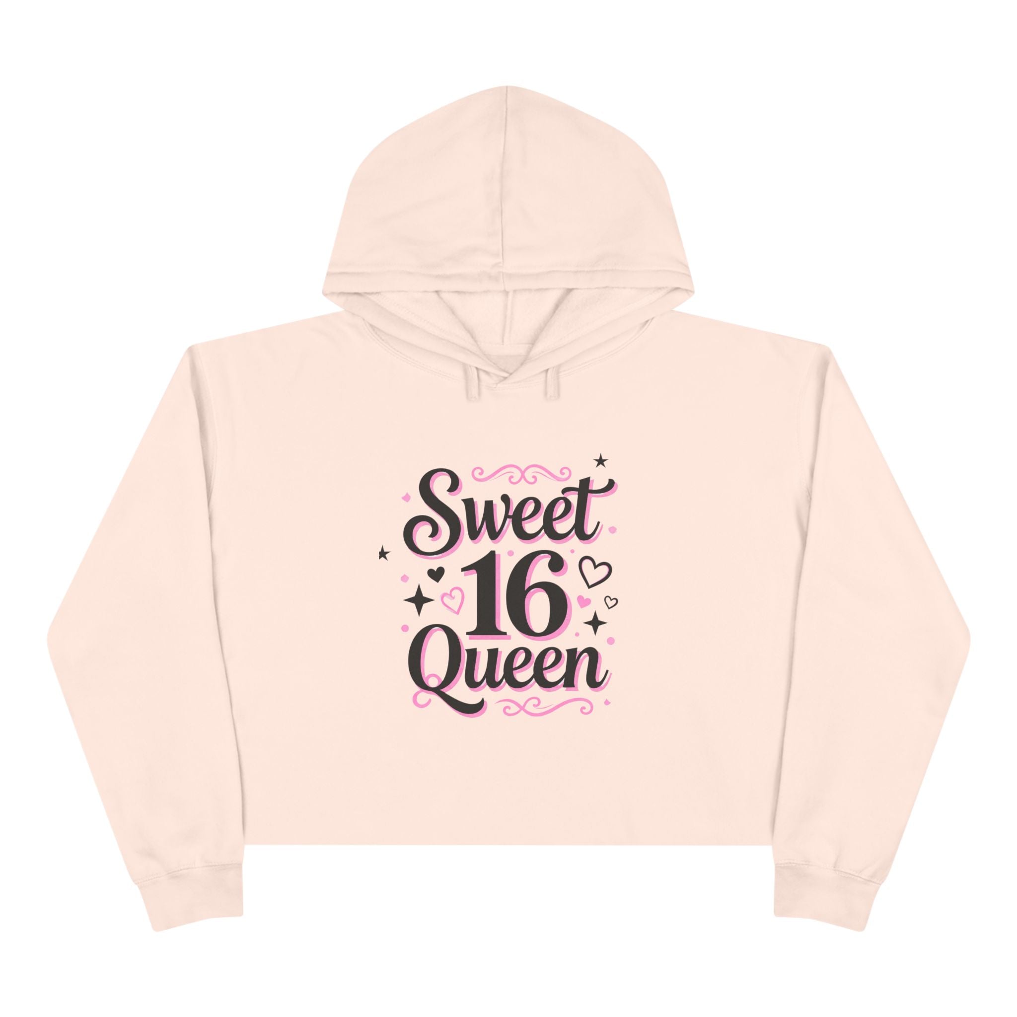 Sweet 16 Queen Crop Hoodie — Birthday Party Pullover for Teens