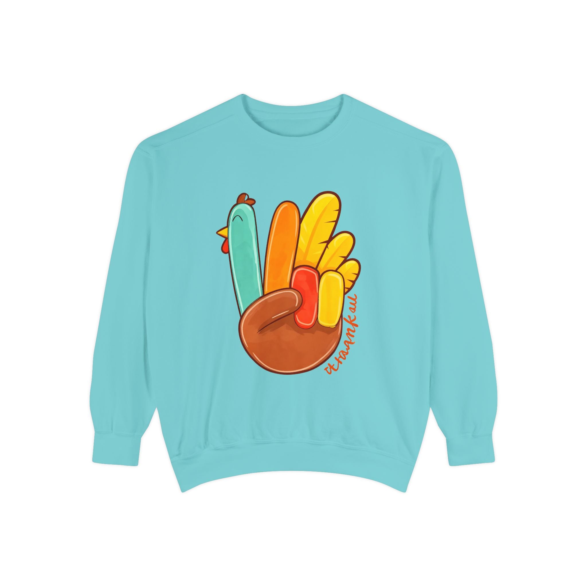 Thankful Turkey Sweatshirt — Cute Thanksgiving Peace Sign Pullover