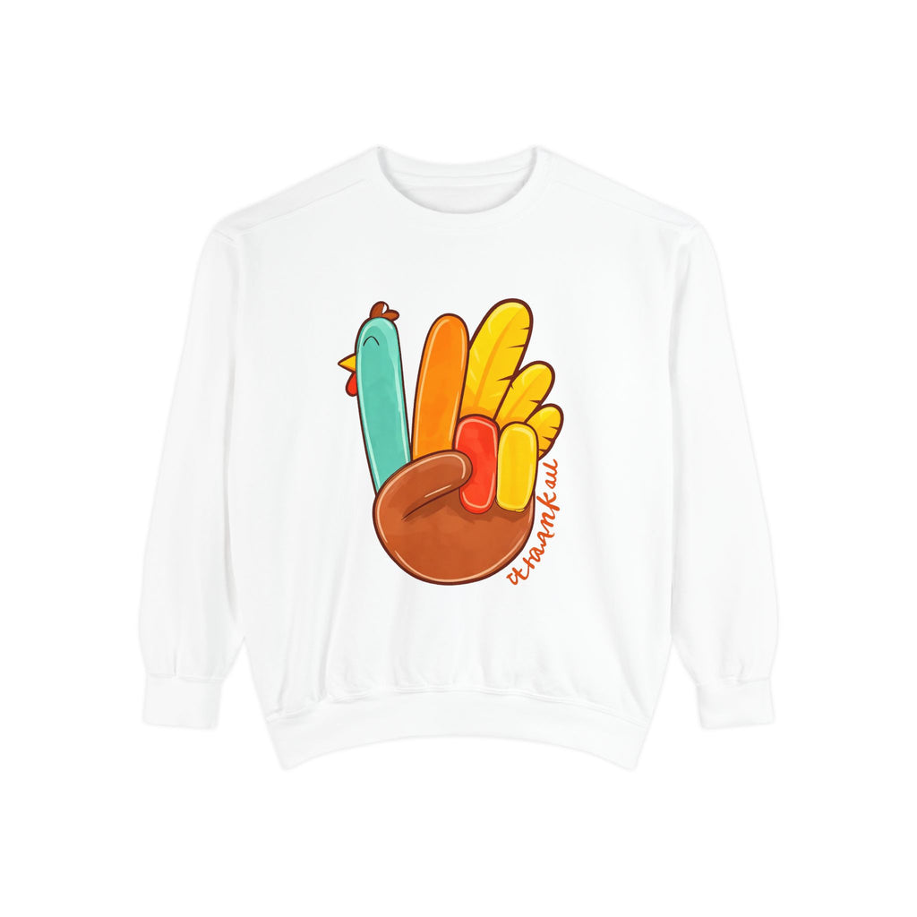 Thankful Turkey Sweatshirt — Cute Thanksgiving Peace Sign Pullover