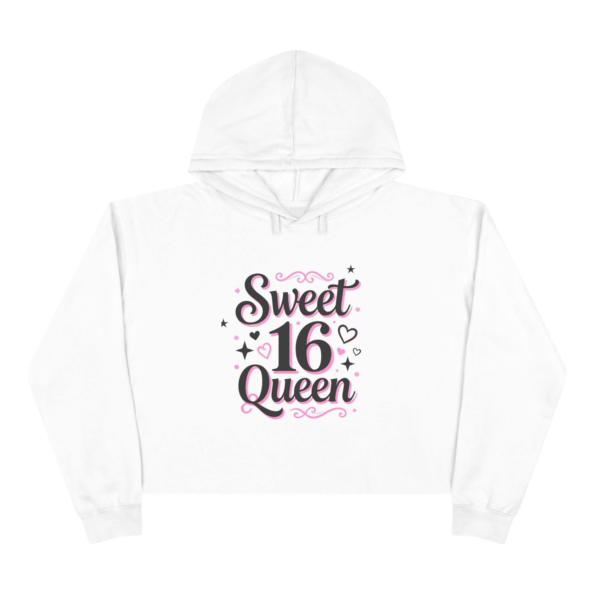 Sweet 16 Queen Crop Hoodie — Birthday Party Pullover for Teens