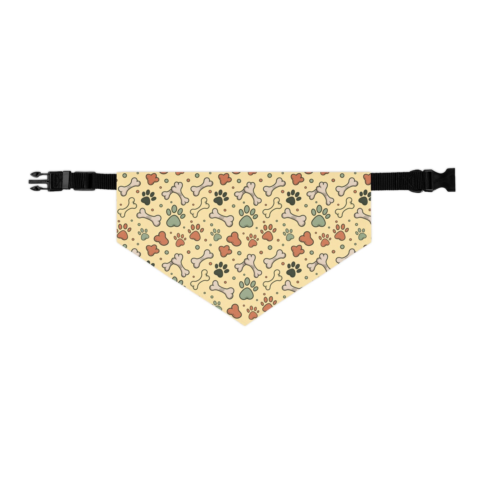 Dog Bandana Collar — Yellow Paw Prints & Bones Pattern Pet Accessory