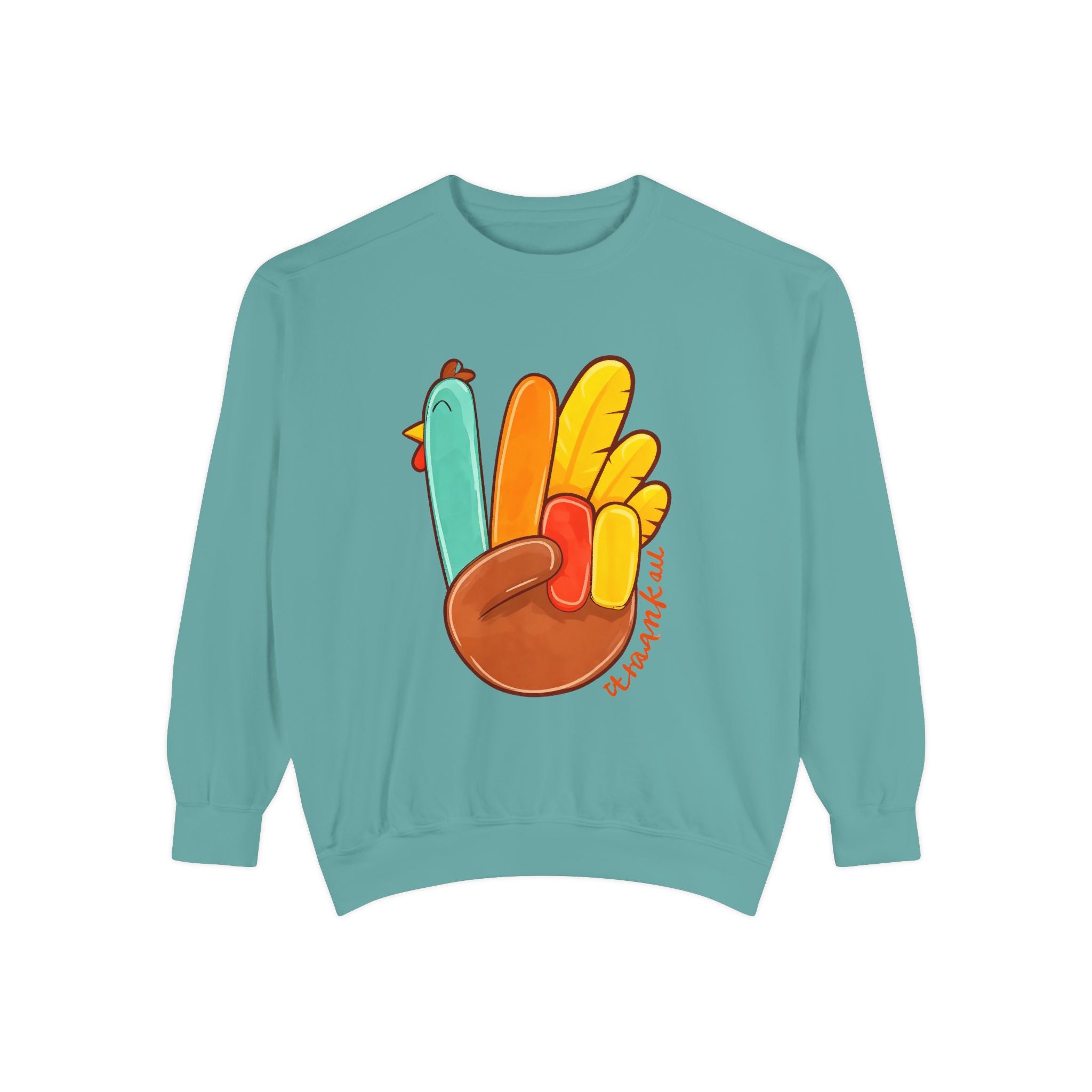 Thankful Turkey Sweatshirt — Cute Thanksgiving Peace Sign Pullover