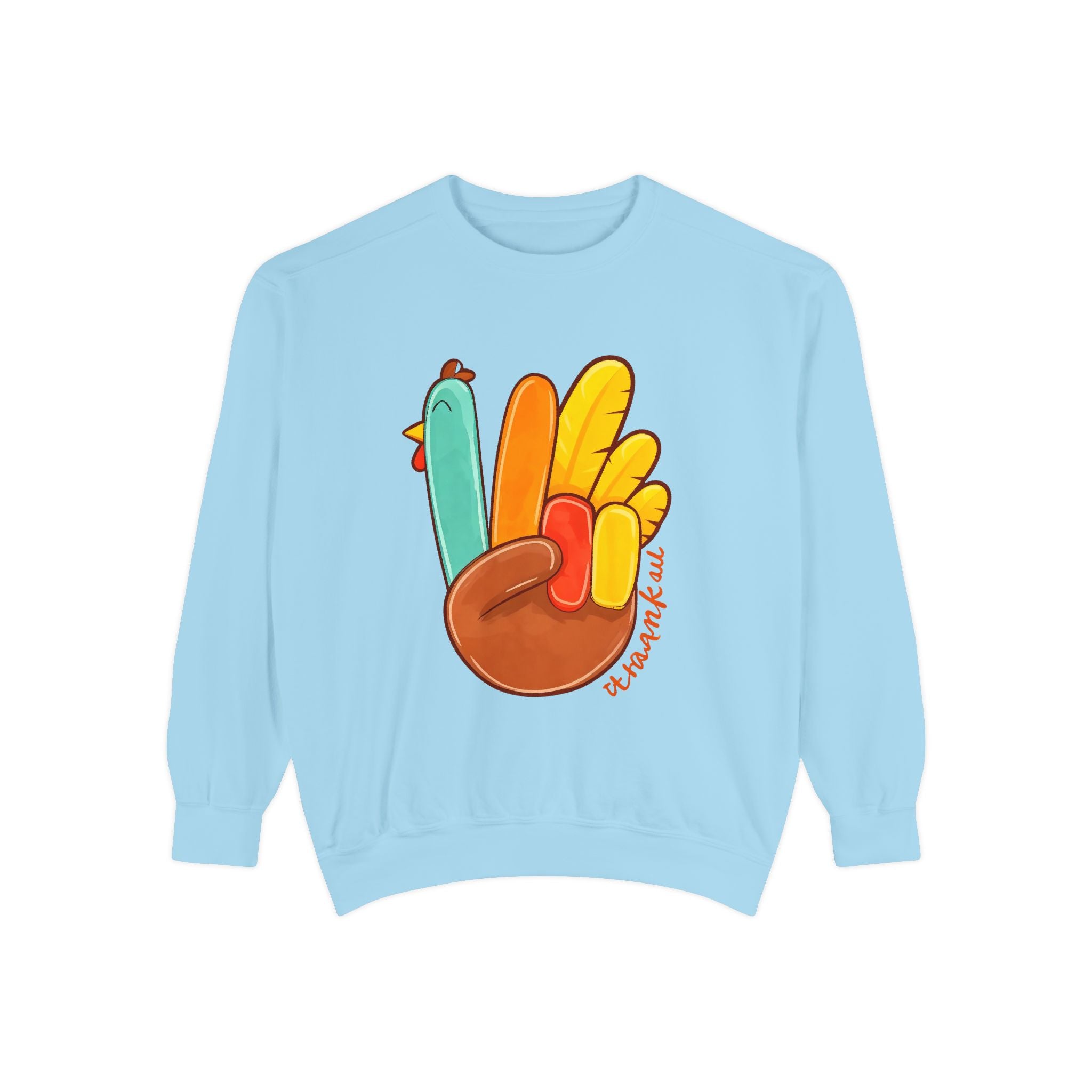 Thankful Turkey Sweatshirt — Cute Thanksgiving Peace Sign Pullover